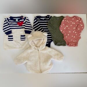 Old Navy Baby Clothing Set Onesies, dress, Sherpa jacket 0-3M